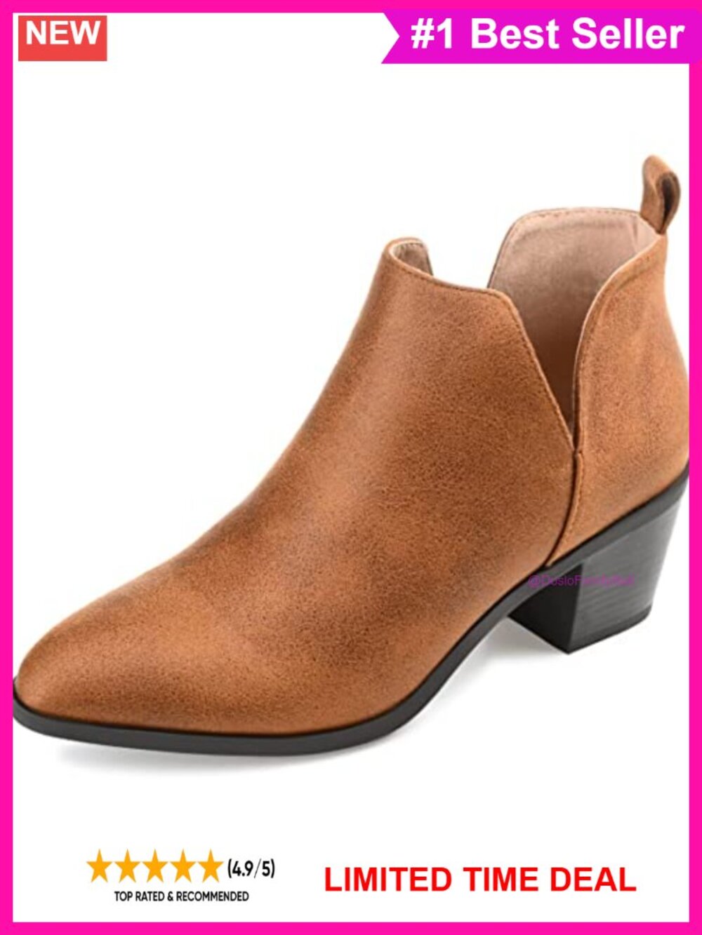 Faux Suede Ankle Bootie with Stacked Heel and Pull-On Closure